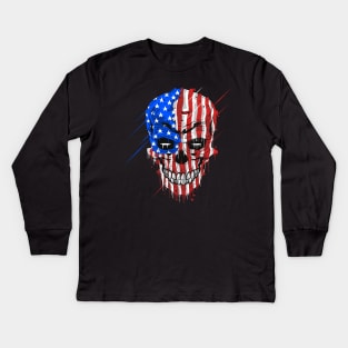 Skull Head Usa Flag Kids Long Sleeve T-Shirt